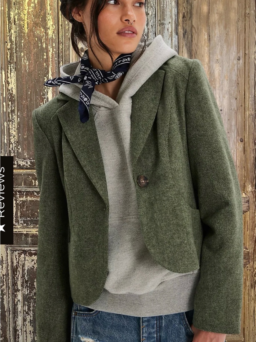 Free People Whip Smart Forest/Olive Green Cropped Tailored Blazer
